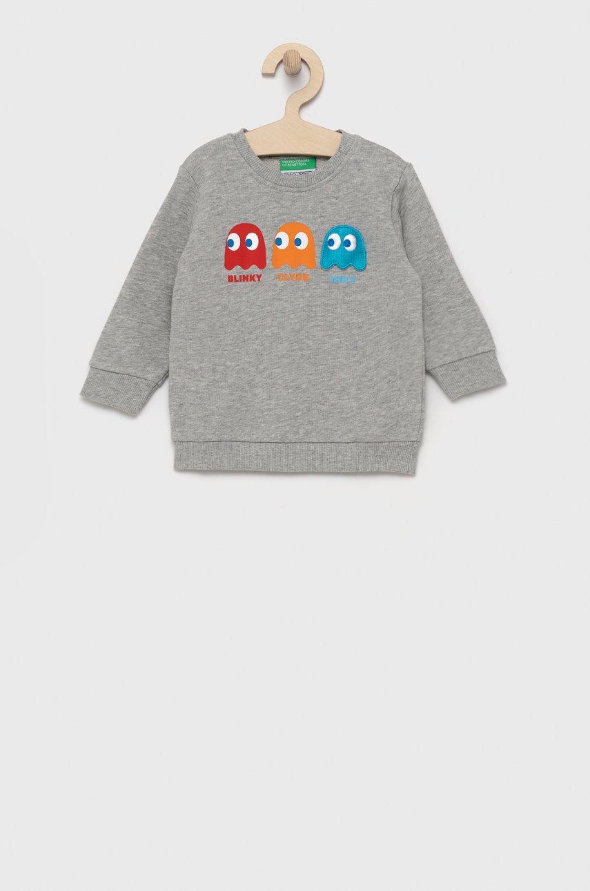 

Детская хлопковая кофта United Colors of Benetton цвет серый с аппликацией