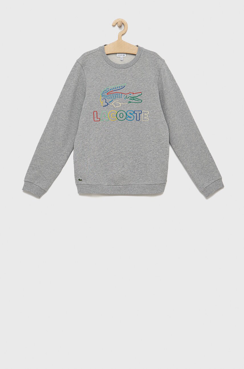 Lacoste hanorac de bumbac pentru copii culoarea gri, cu imprimeu