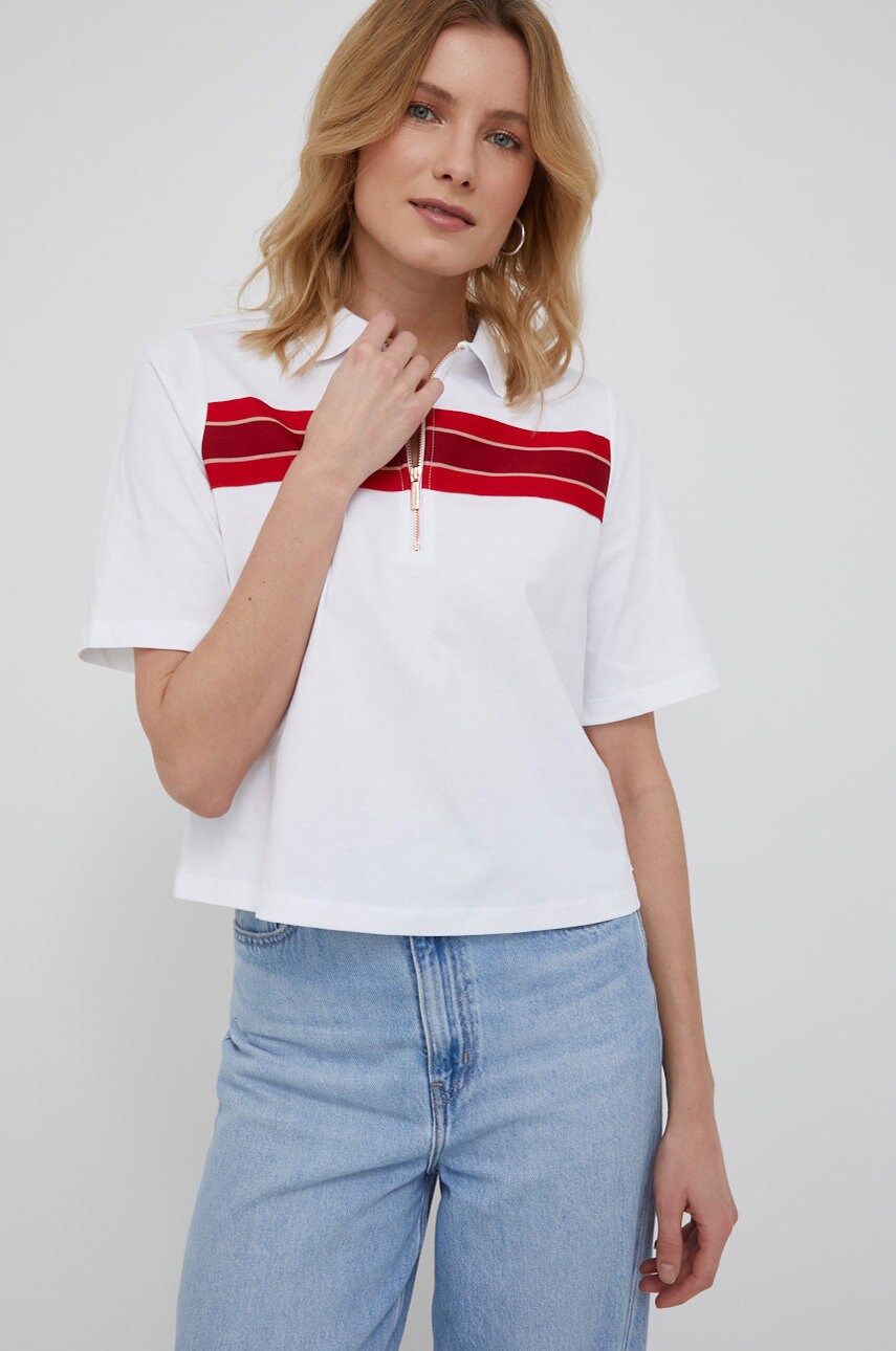 Armani exchange tricou din bumbac culoarea alb, cu guler