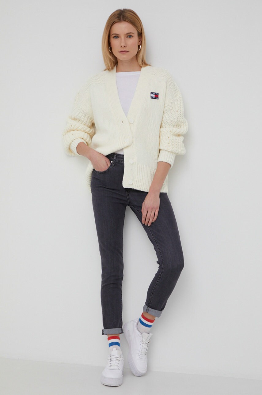 

Кардиган с примесью шерсти Tommy Jeans женский цвет бежевый тёплый