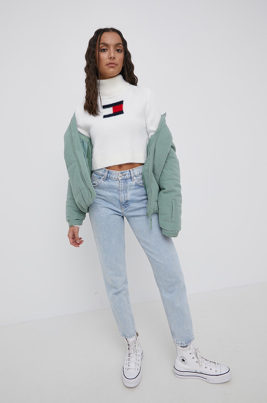 

Светр з домішкою вовни Tommy Jeans жіночий колір білий гольф