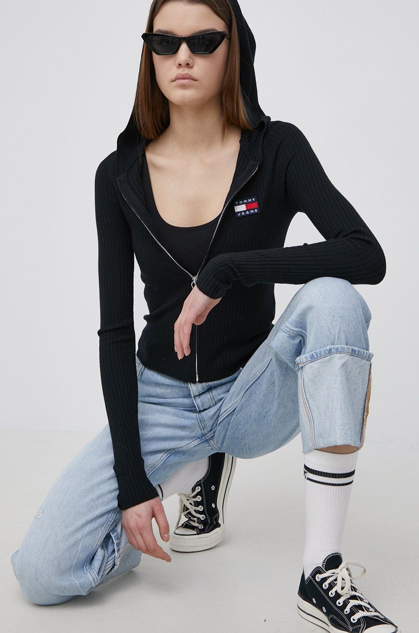 Tommy Jeans cardigan femei, culoarea negru, light answear.ro