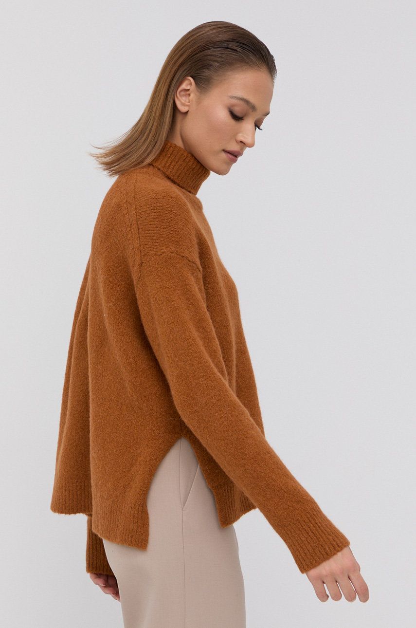 Samsoe Samsoe Sweter wełniany damski kolor brązowy z golfem
