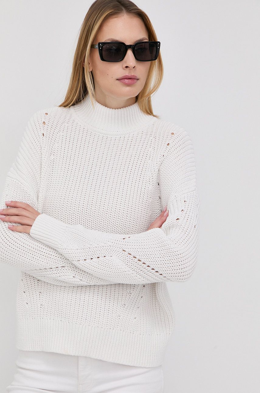 Hugo pulover de bumbac femei, culoarea alb, călduros, cu guler answear.ro