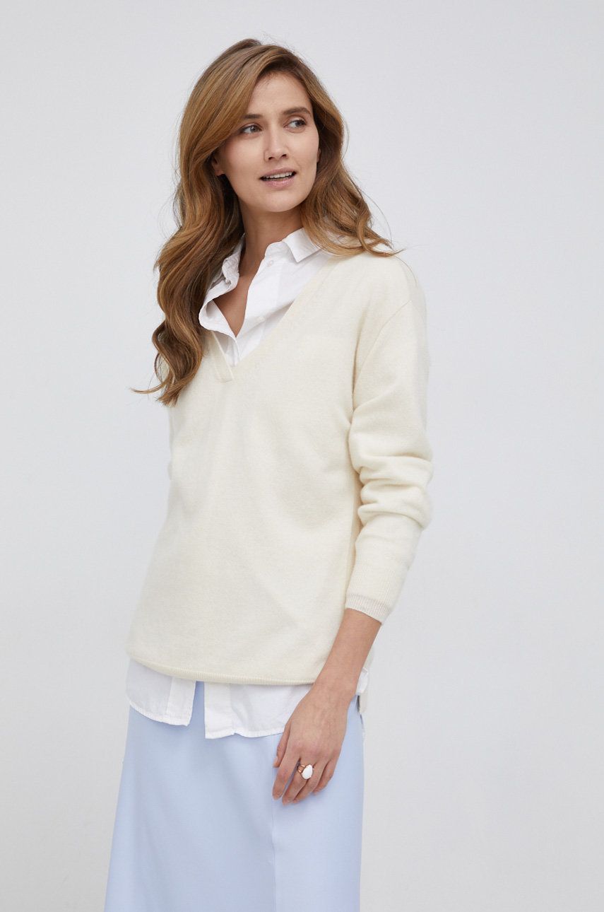 Calvin Klein Sweter kaszmirowy damski kolor kremowy