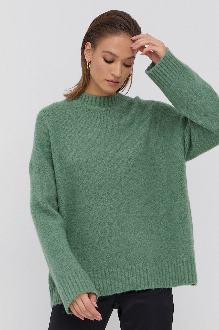 Samsoe Samsoe Sweter wełniany damski kolor zielony
