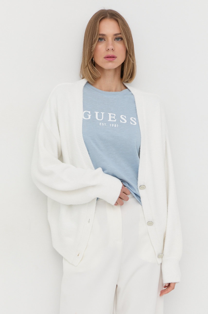 

Жилетка Guess в бежово от лека материя, Бял