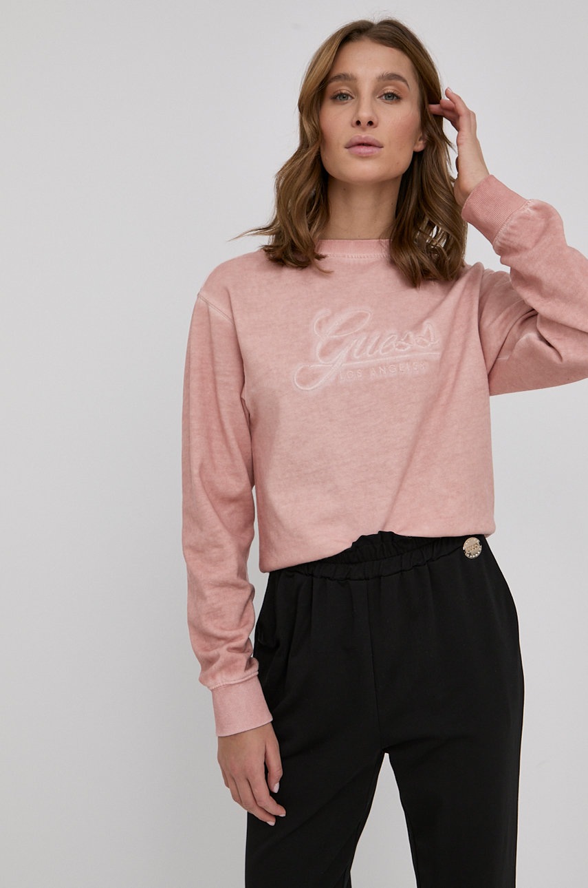 

Суичър Guess дамска в розово с апликация, Розов
