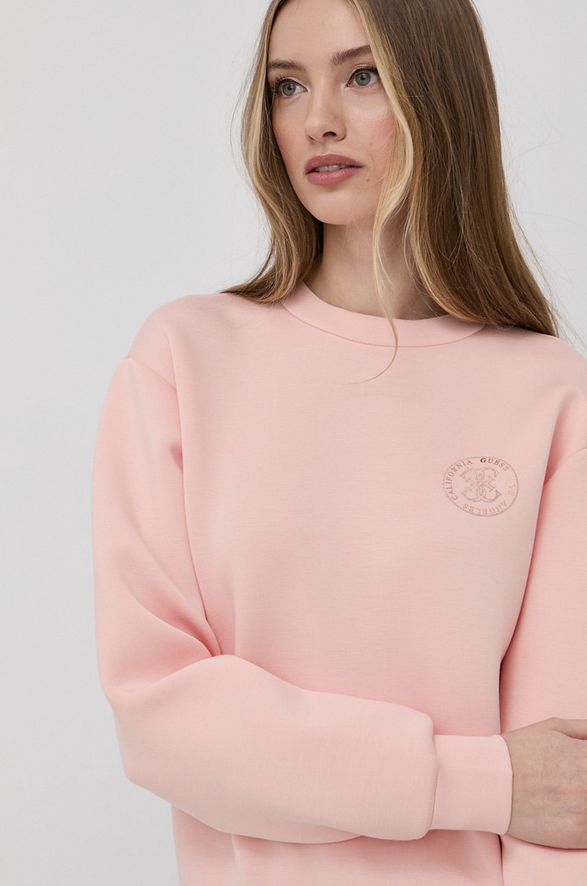 

Суичър Guess дамска в розово с апликация, Розов