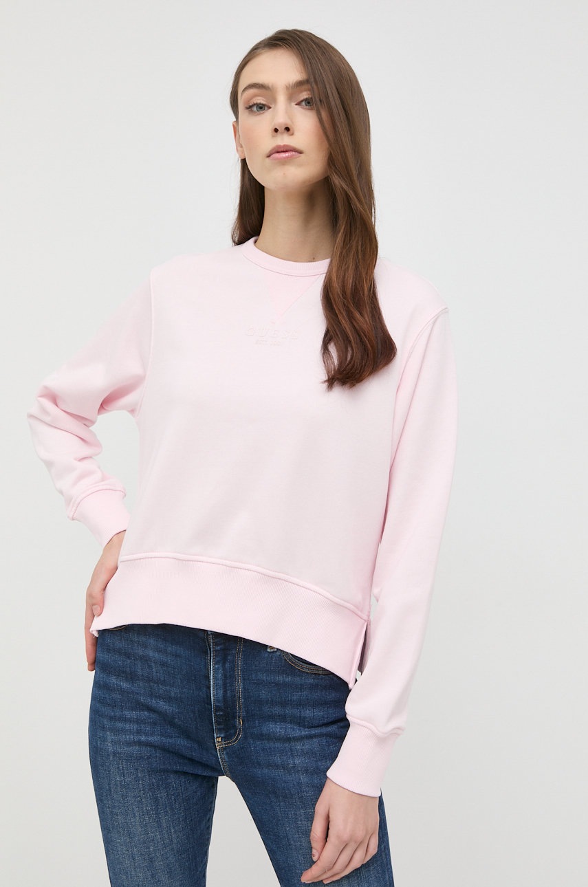 

Суичър Guess в розово с изчистен дизайн, Розов