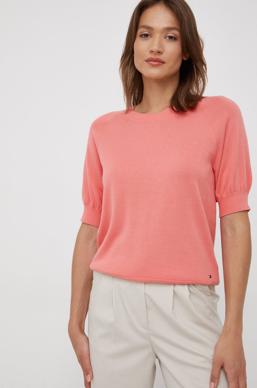 

Памучен пуловер Tommy Hilfiger дамски в оранжево от лека материя, Оранжев