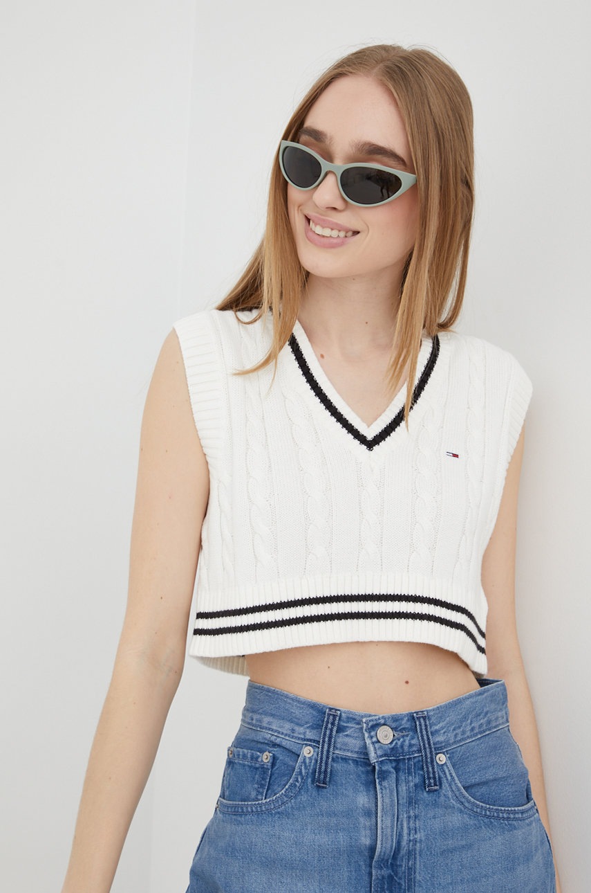 

Памучен елек Tommy Jeans в бяло, Бял