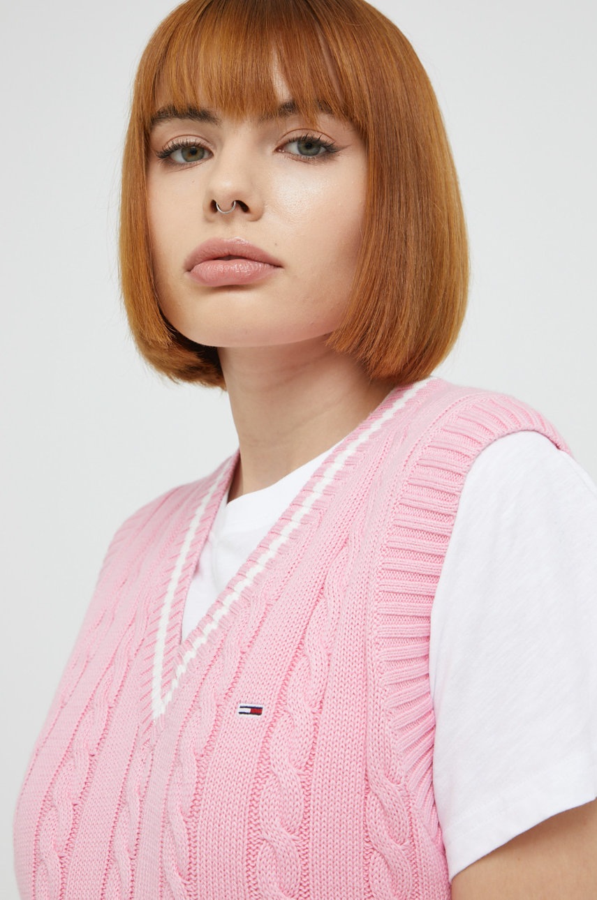 

Памучен елек Tommy Jeans в розово, Розов