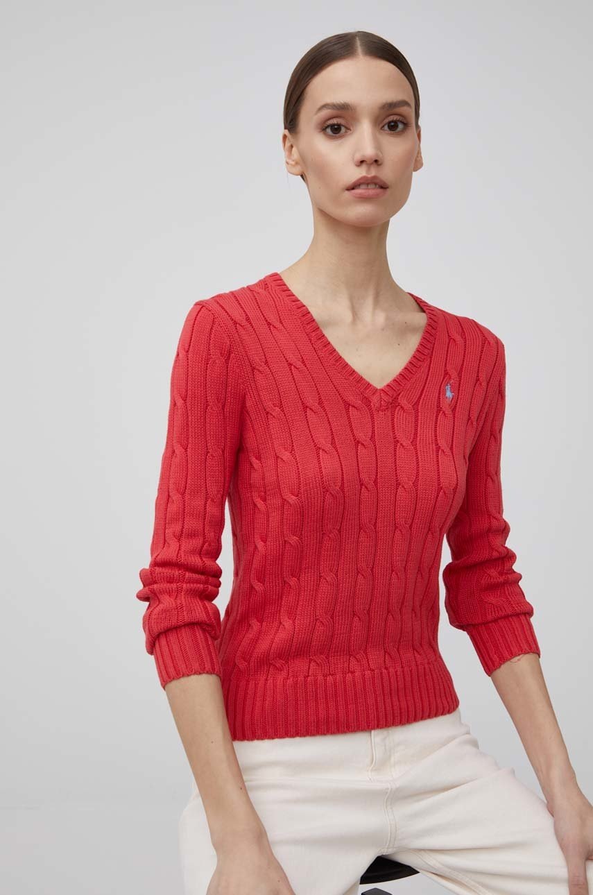 

Памучен пуловер Polo Ralph Lauren дамски в червено, Червен