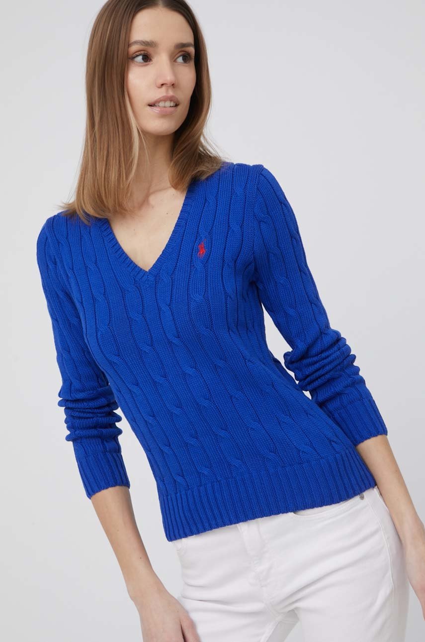 

Памучен пуловер Polo Ralph Lauren дамски, Син