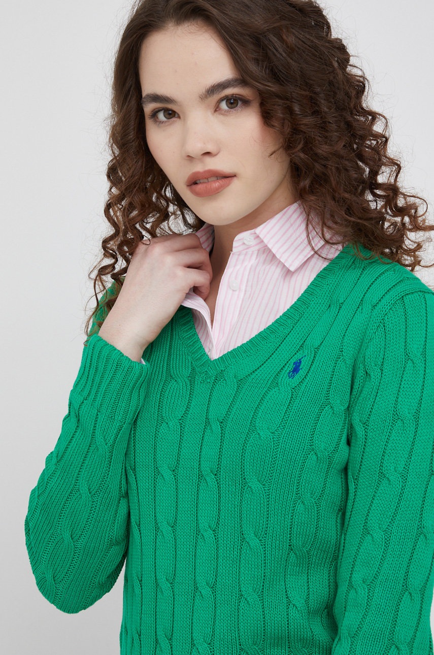 

Памучен пуловер Polo Ralph Lauren дамски в зелено от лека материя, Зелен