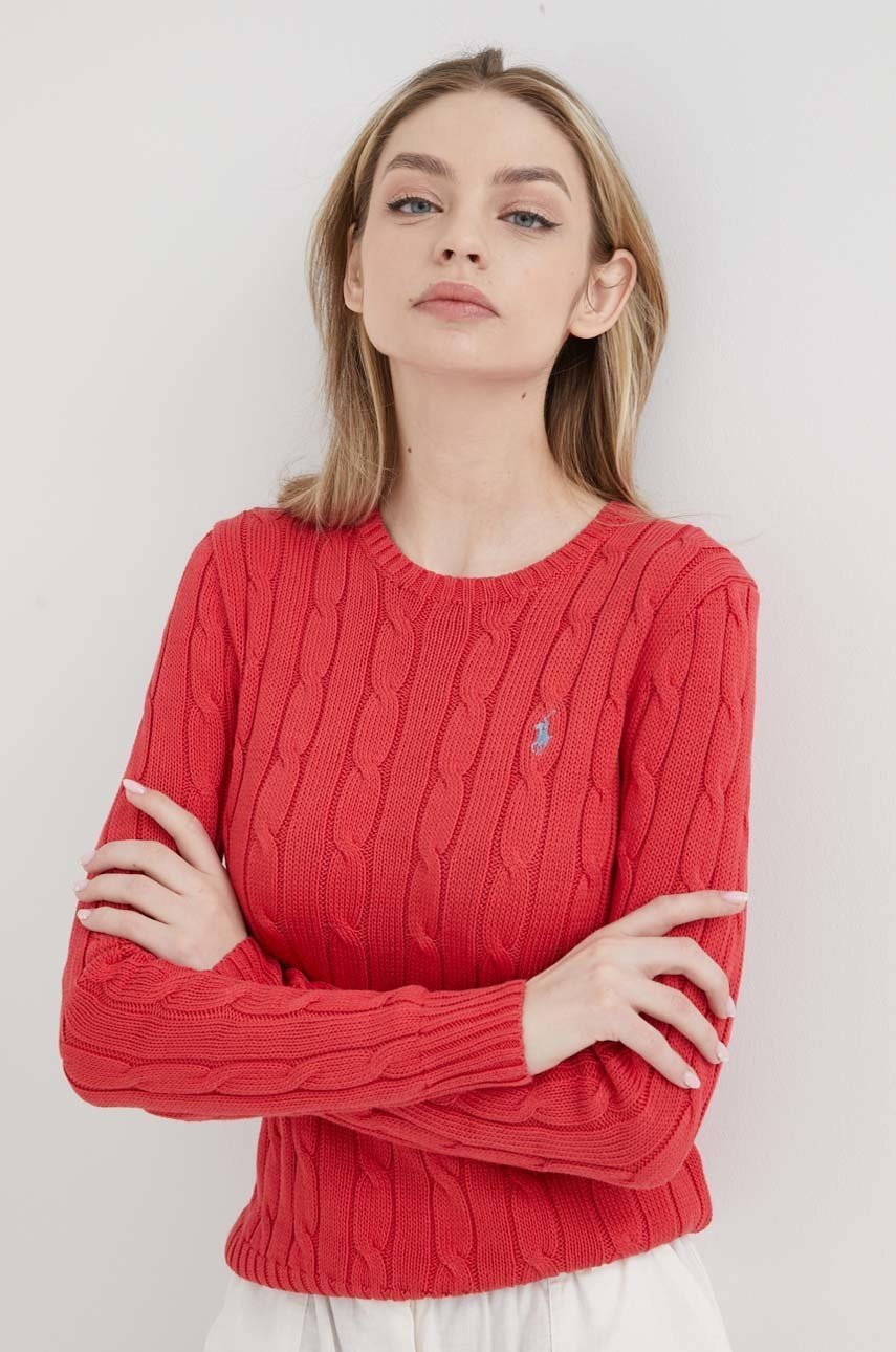 

Памучен пуловер Polo Ralph Lauren дамски в червено от лека материя, Червен