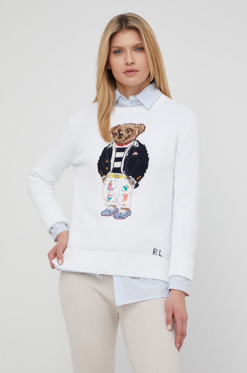

Памучен пуловер Polo Ralph Lauren дамски в бяло от лека материя, Бял