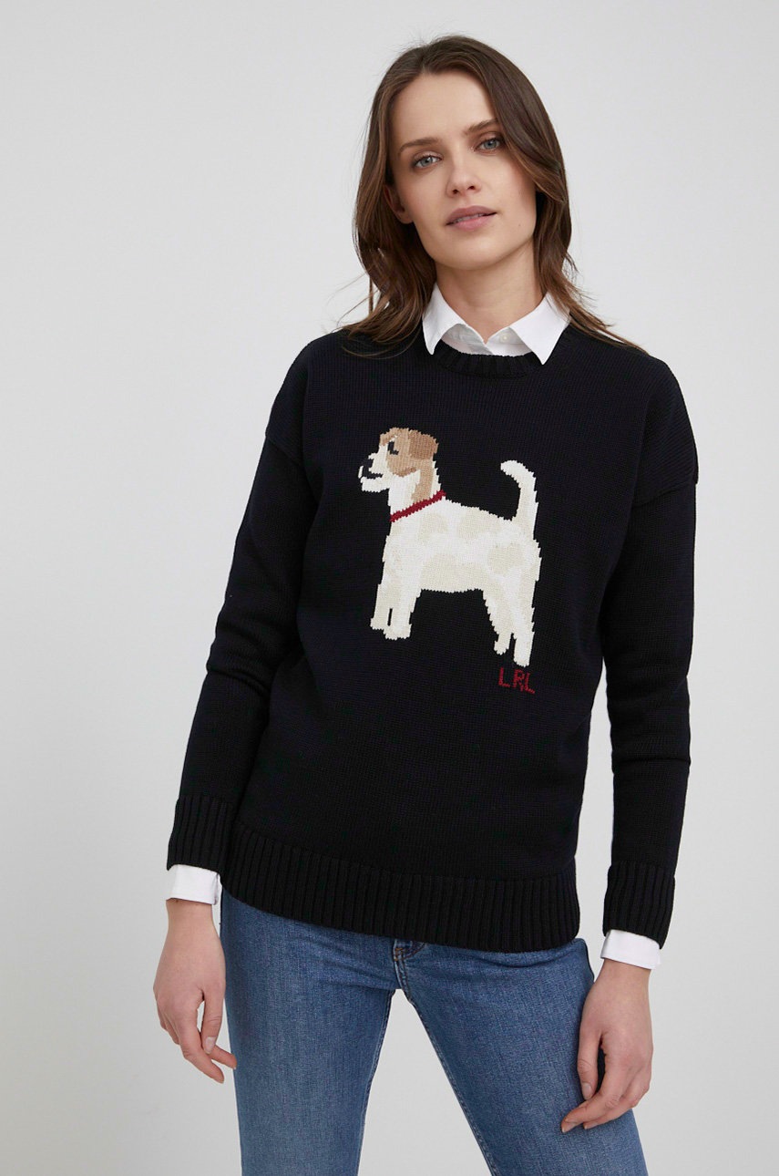 

Памучен пуловер Lauren Ralph Lauren дамски в черно от лека материя, Черен