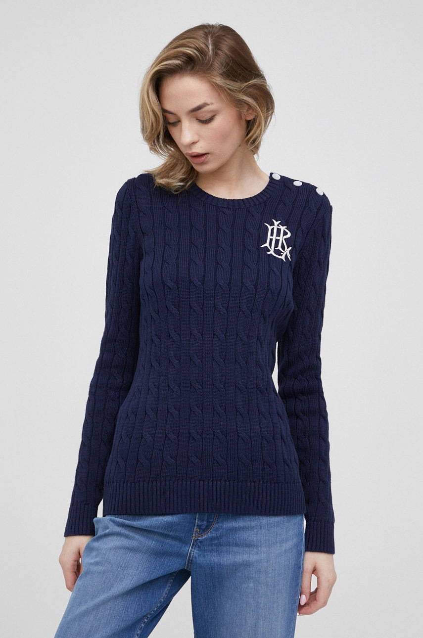 

Памучен пуловер Lauren Ralph Lauren дамски в тъмносиньо от лека материя, Тъмносин