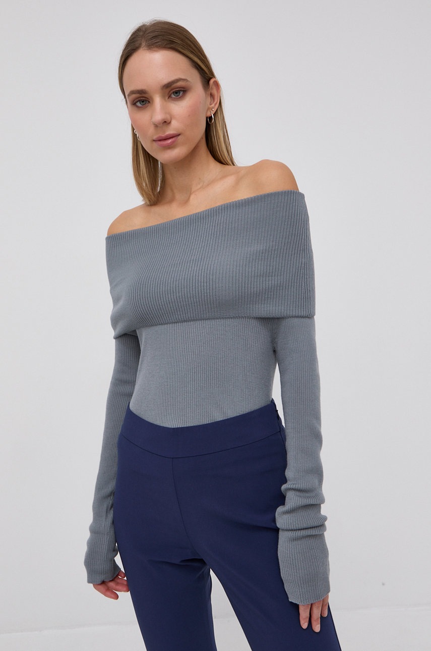 

Вълнен пуловер Max Mara Leisure дамски в сиво от лека материя с поло, Сив