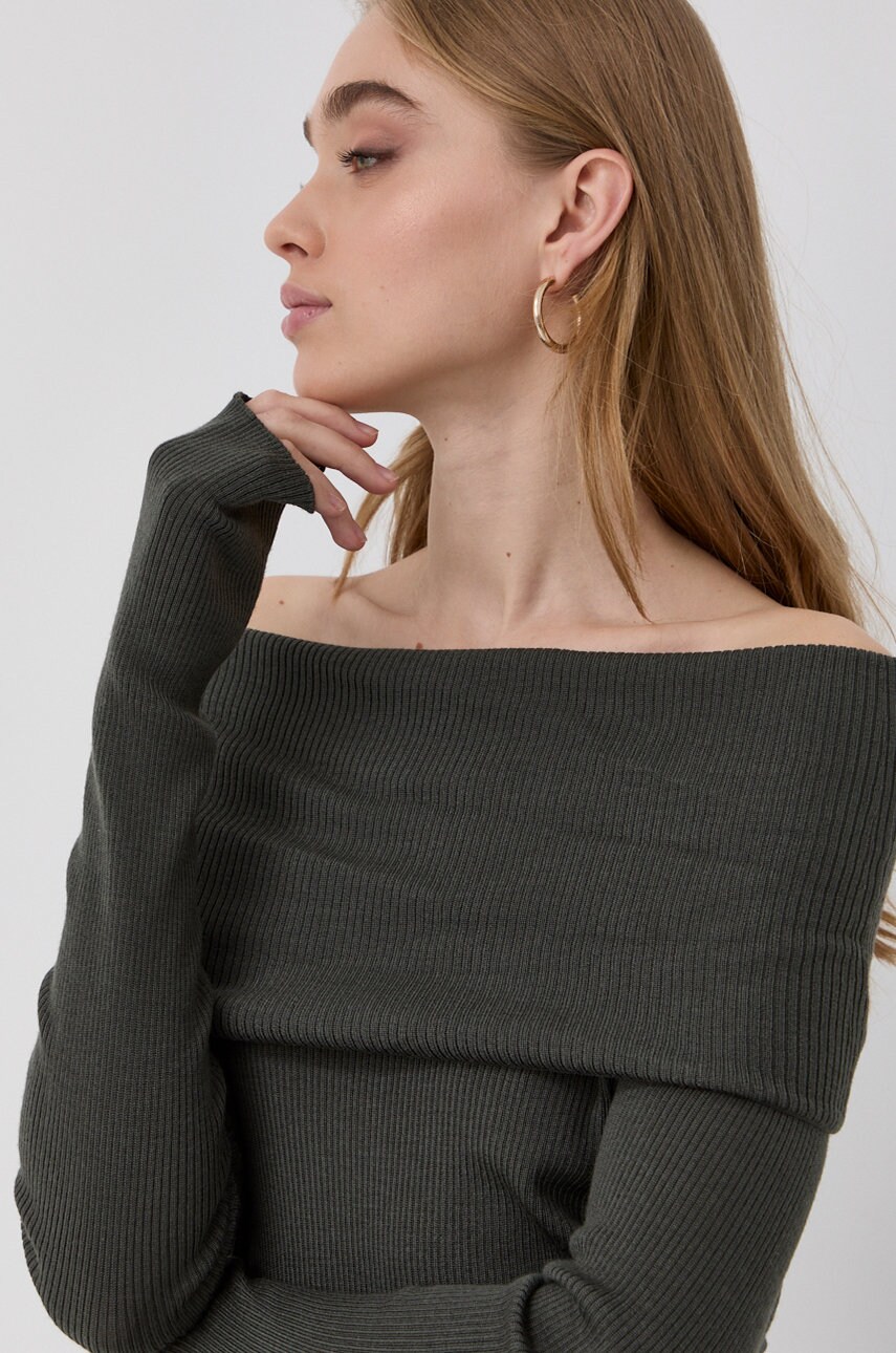 Max Mara Leisure Pulover de lână femei, culoarea verde, light, cu guler
