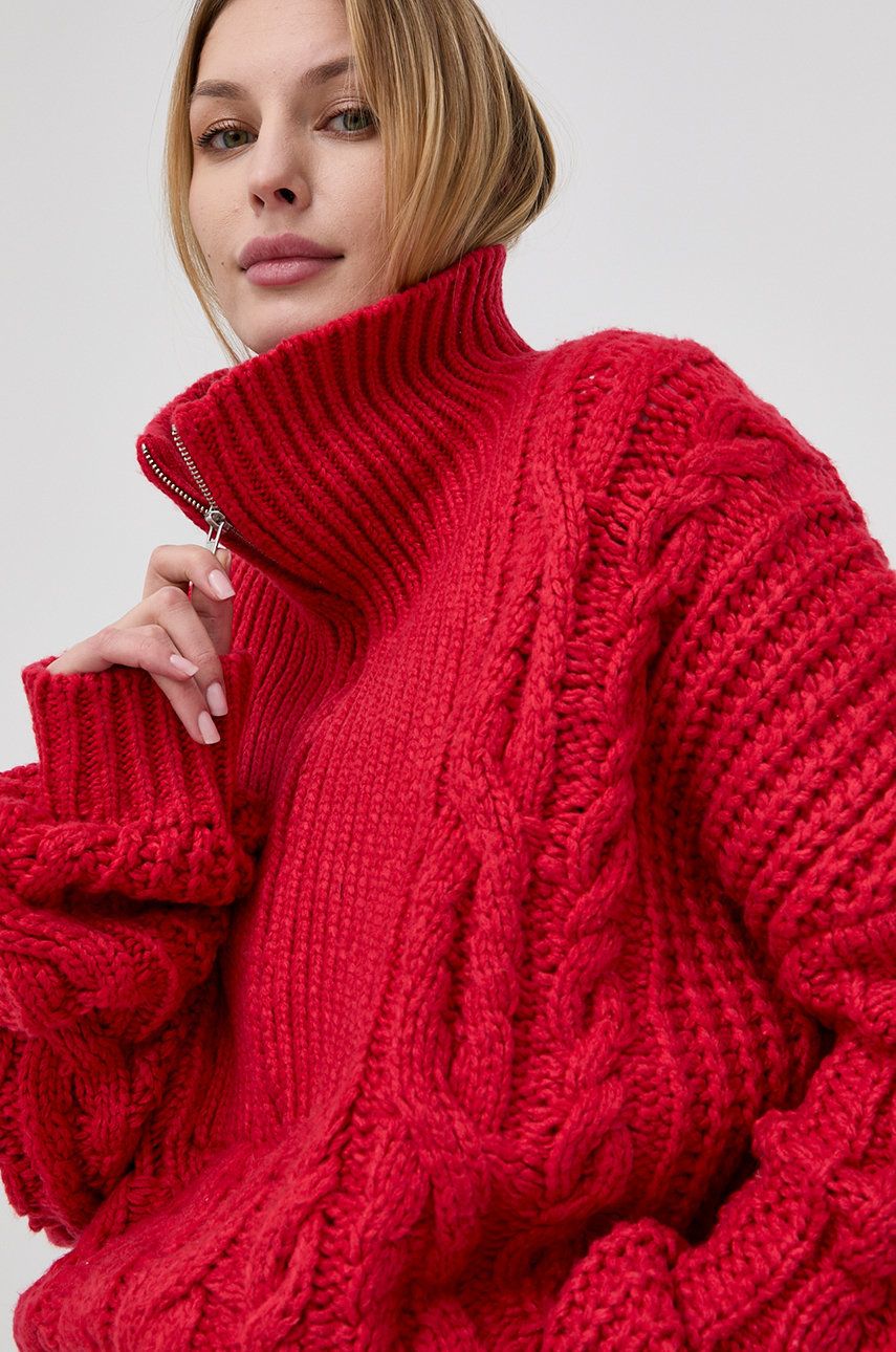 For Love & Lemons pulover femei, culoarea rosu, călduros, cu guler 2022 ❤️ Pret Super answear imagine noua 2022