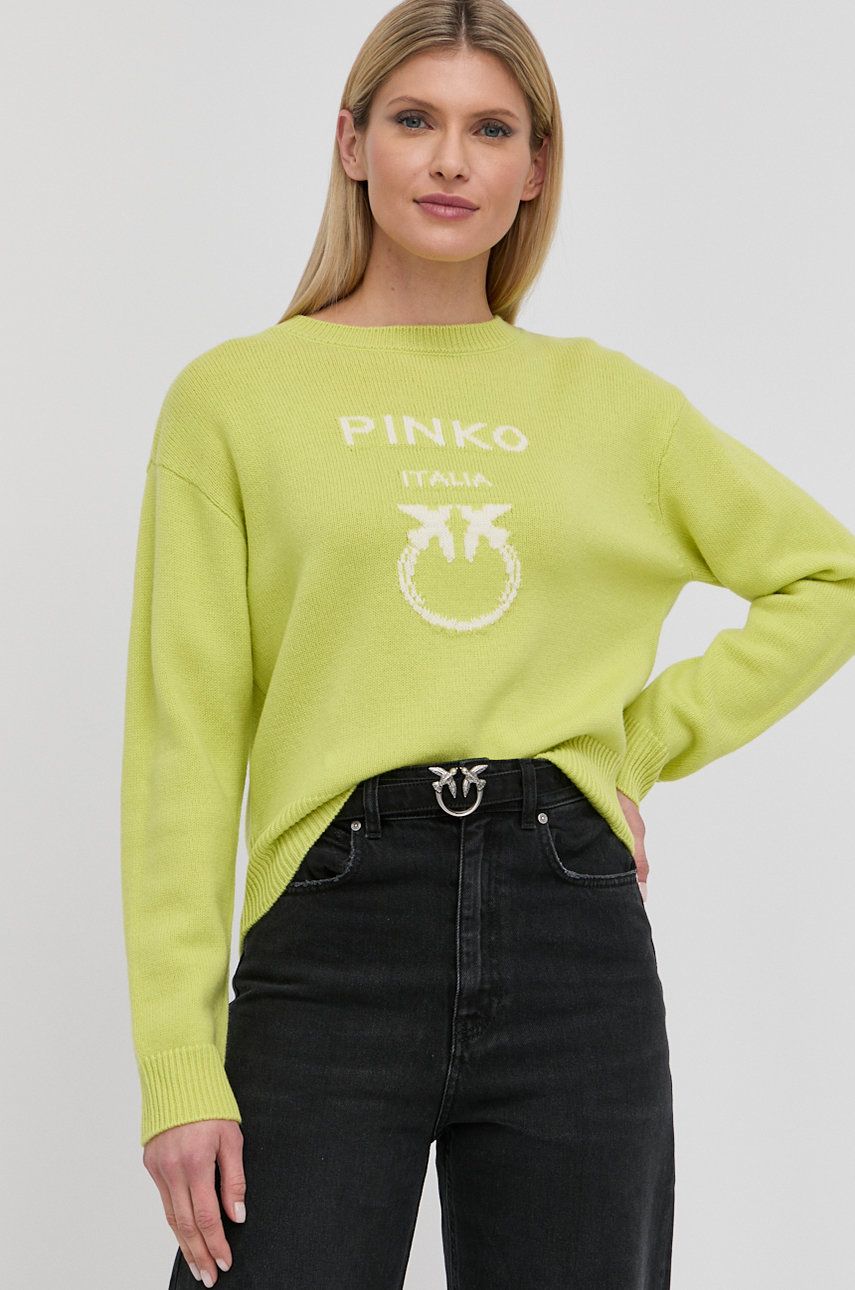 Pinko sweter wełniany damski kolor zielony