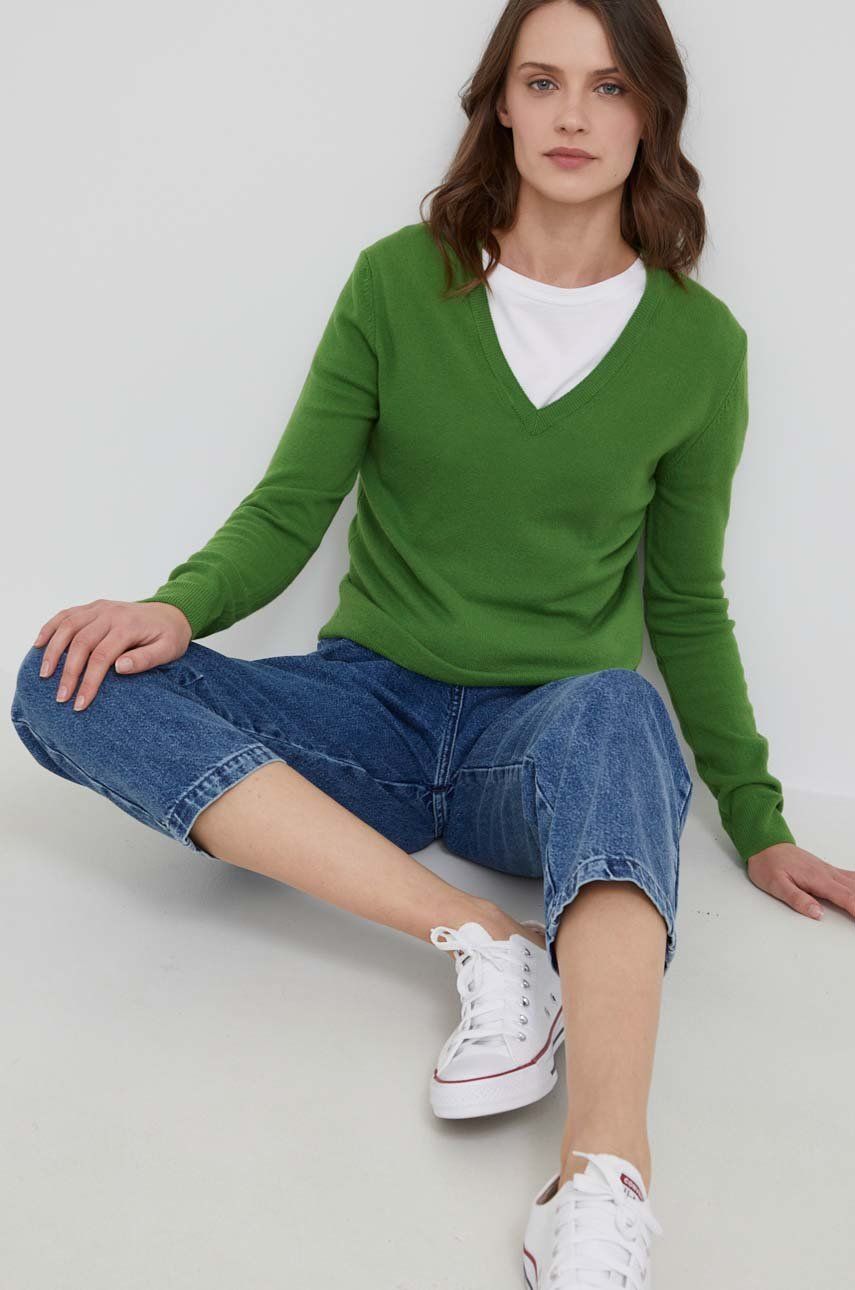 United Colors of Benetton pulover de lana femei, culoarea verde, light answear imagine noua