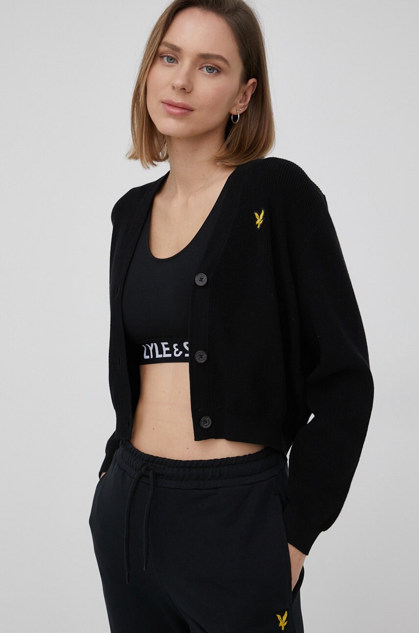 Lyle & scott cardigan din bumbac femei, culoarea negru