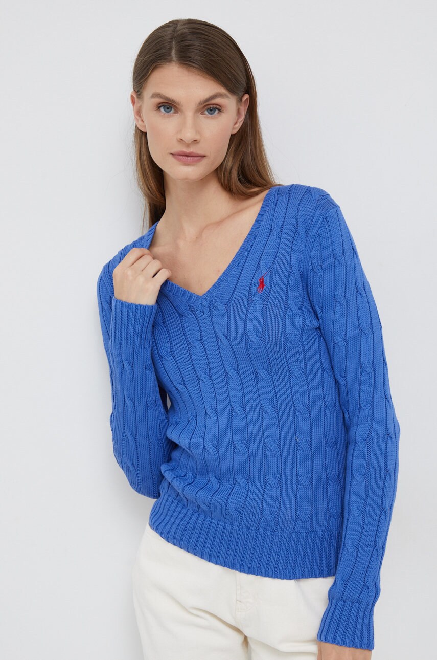 

Памучен пуловер Polo Ralph Lauren дамски от лека материя, Син