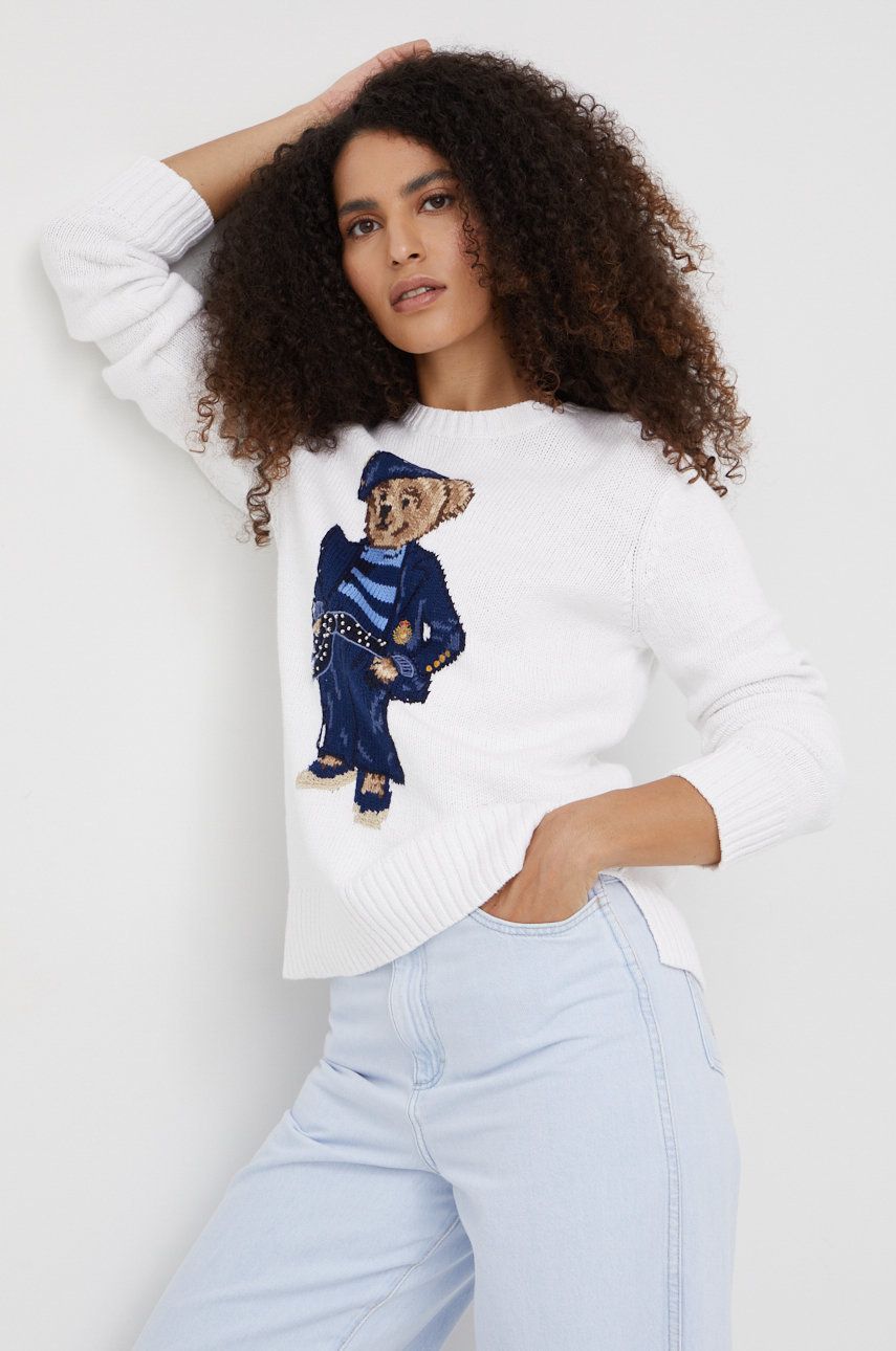 Polo Ralph Lauren sweter z domieszką lnu damski kolor biały lekki