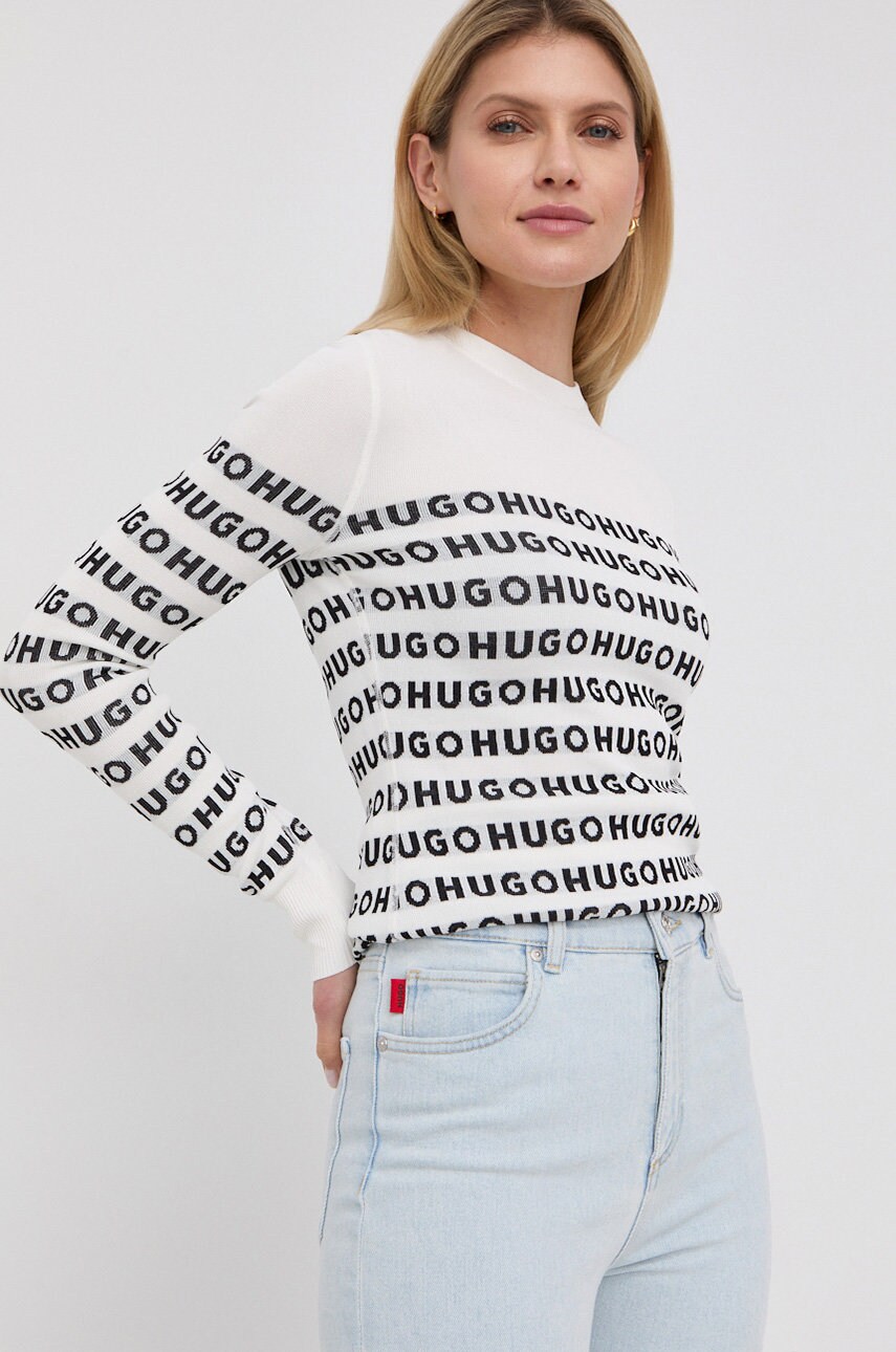 Hugo pulover femei, culoarea alb, light