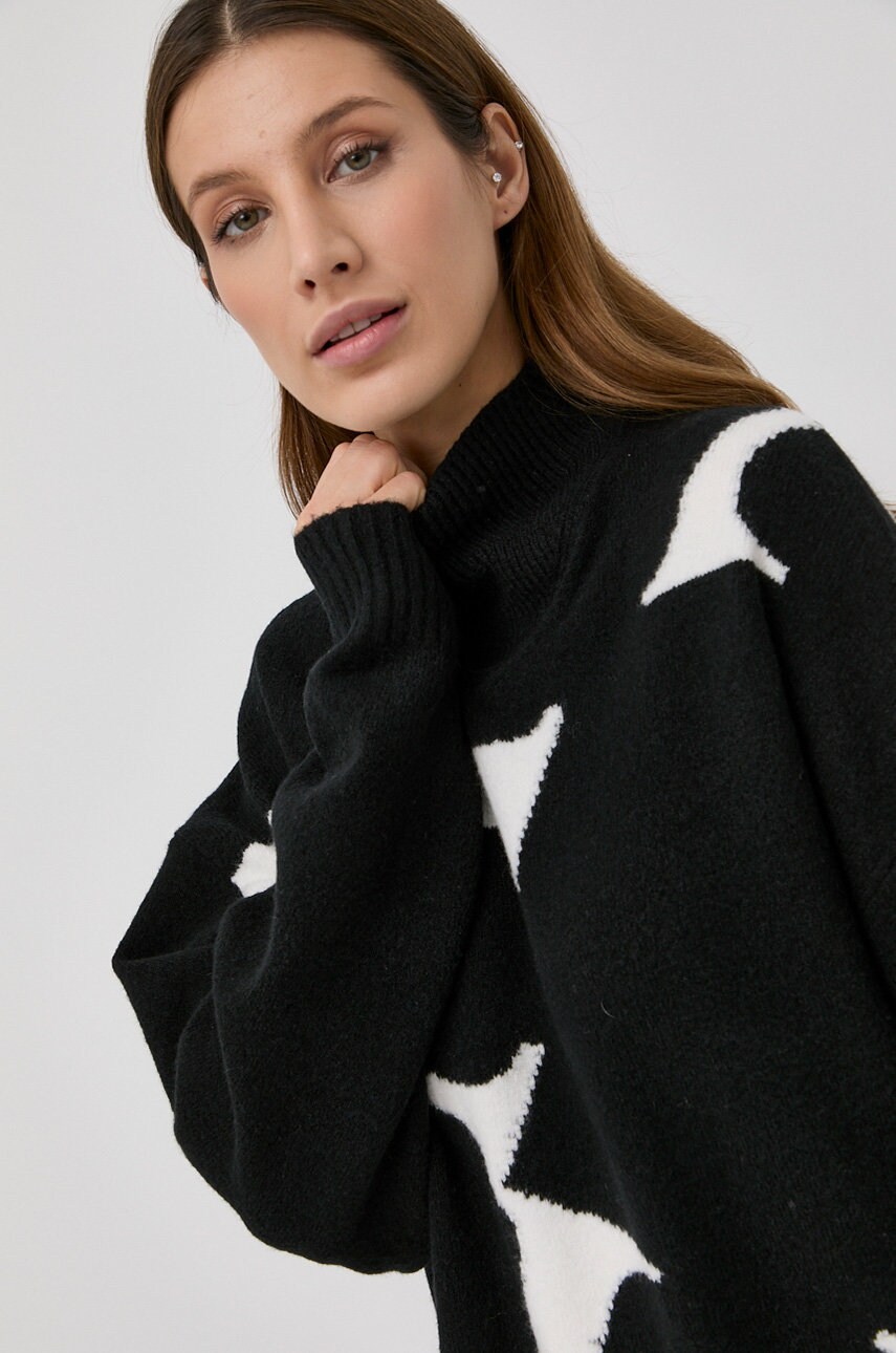 Allsaints pulover din amestec de lana femei, culoarea negru, cu guler