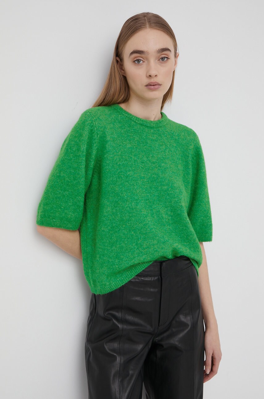 Gestuz pulover de lana femei, culoarea verde,