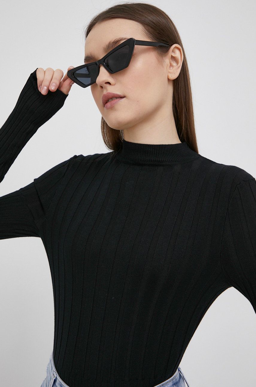 Brave Soul pulover femei, culoarea negru, light, cu turtleneck answear.ro