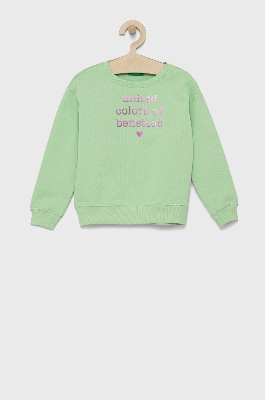 

Детски памучен суичър United Colors of Benetton в зелено с принт, Зелен
