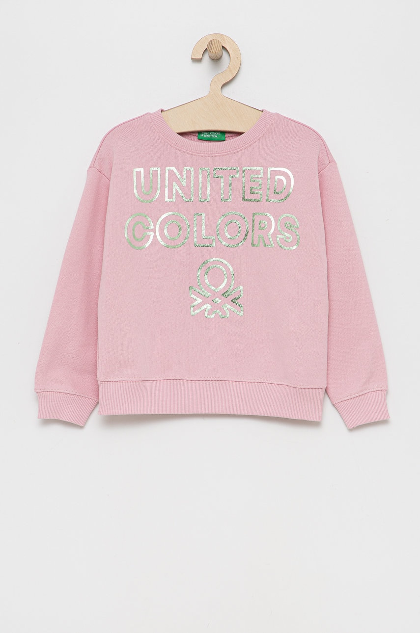 

Детски памучен суичър United Colors of Benetton в розово с принт, Розов