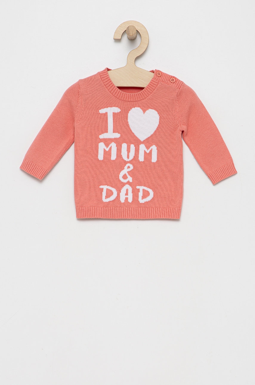 United Colors Of Benetton pulover de bumbac pentru copii culoarea roz, light