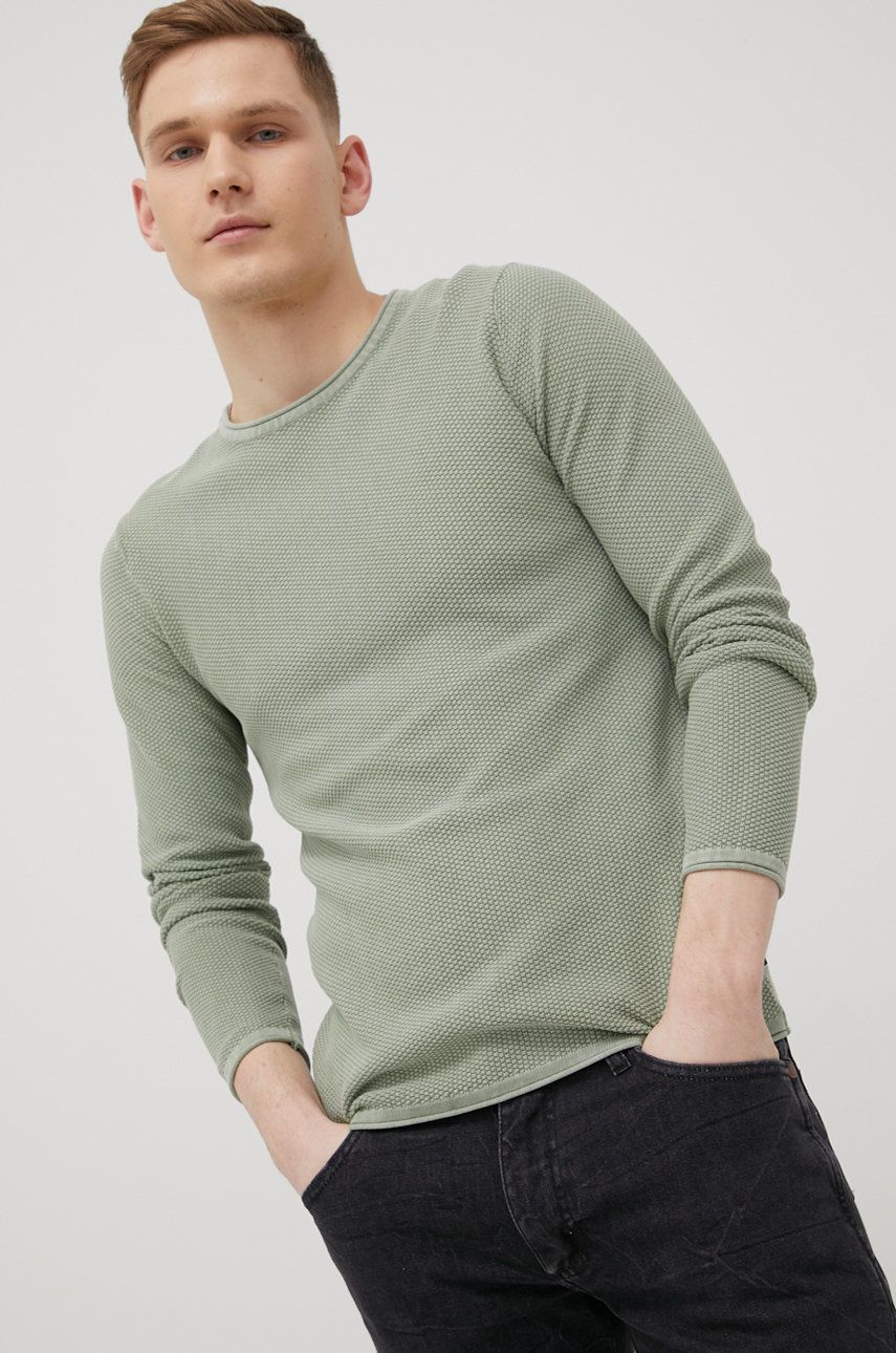 Jack & Jones sweter bawełniany męski kolor zielony lekki