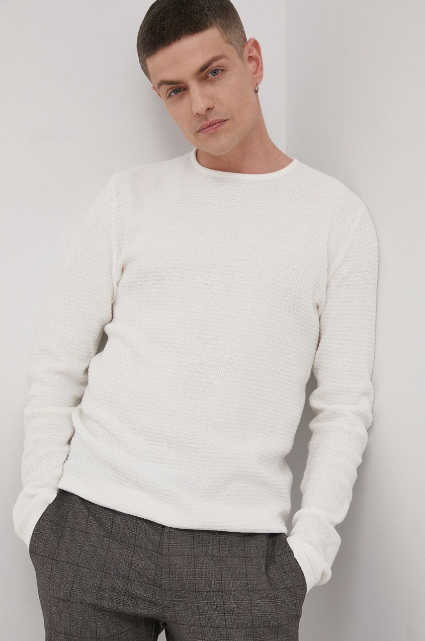 Jack & Jones Sweter bawełniany męski kolor biały lekki