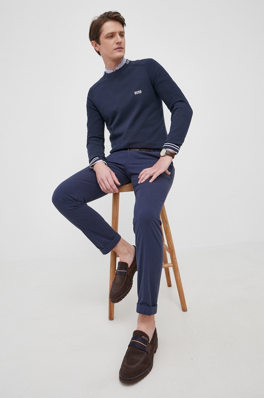 Boss pulover de bumbac boss athleisure barbati, culoarea albastru marin, light