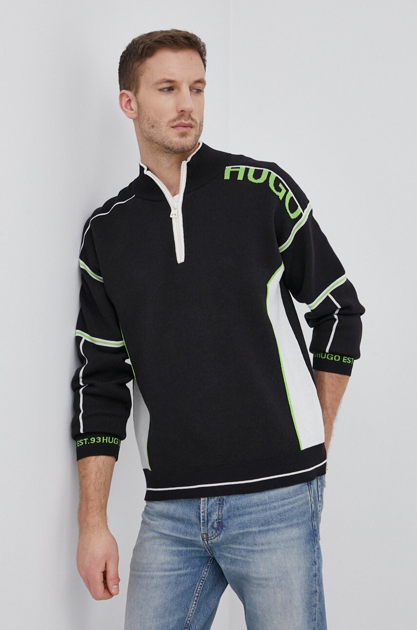 Hugo pulover din amestec de lana barbati, culoarea negru, light, cu turtleneck