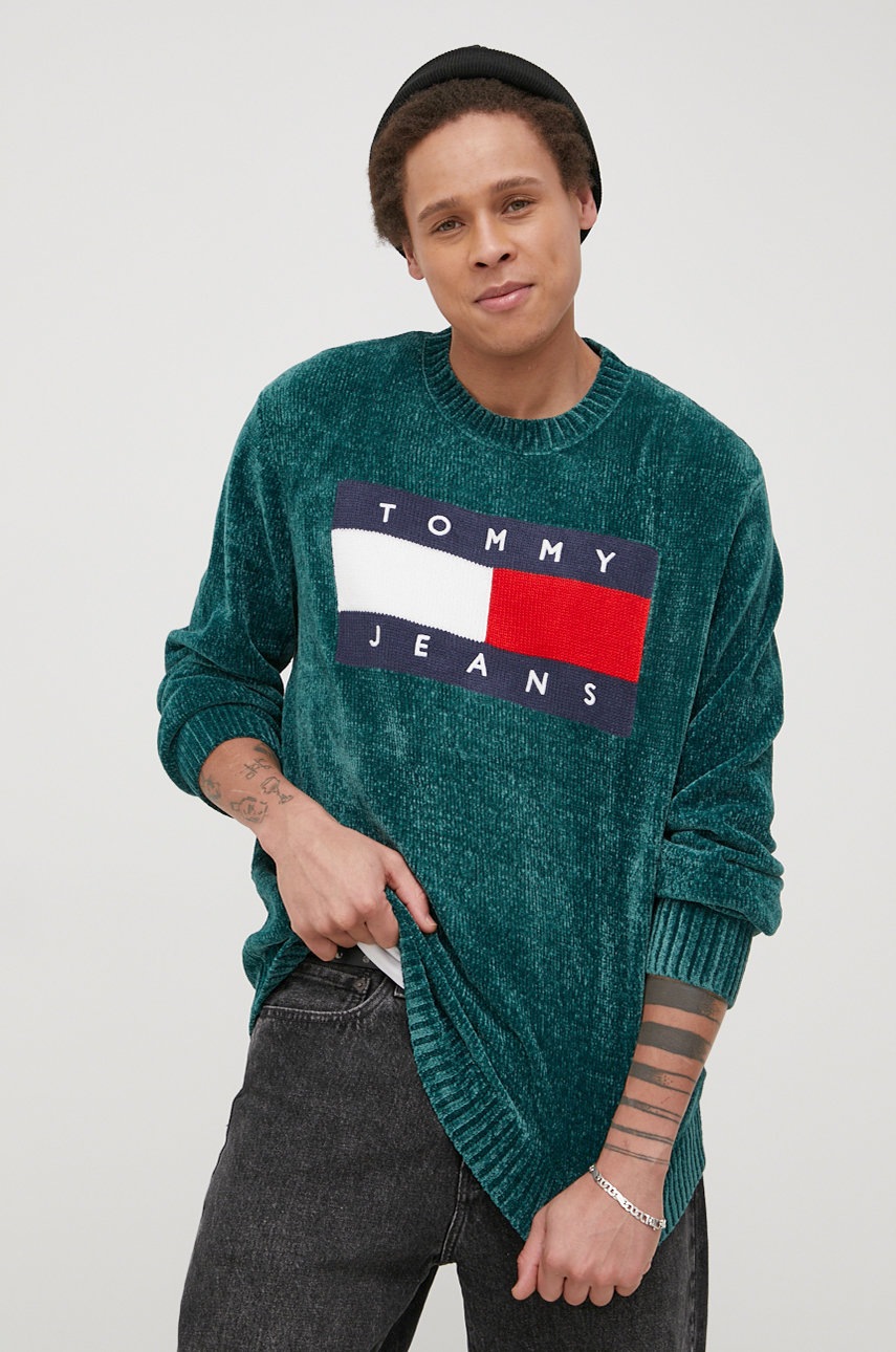 

Пуловер Tommy Jeans мъжки в зелено, Зелен