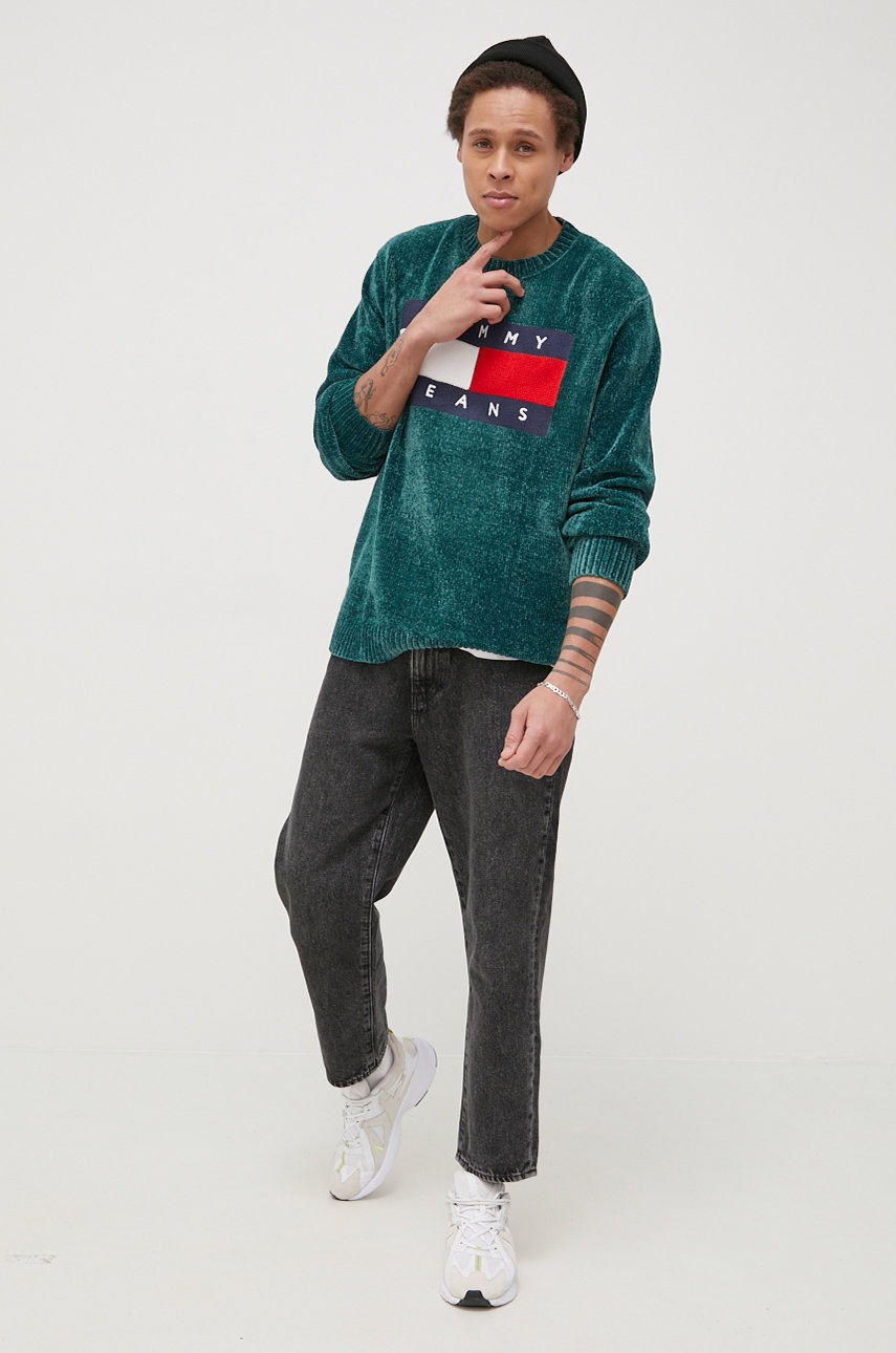 

Светр Tommy Jeans чоловічий колір зелений