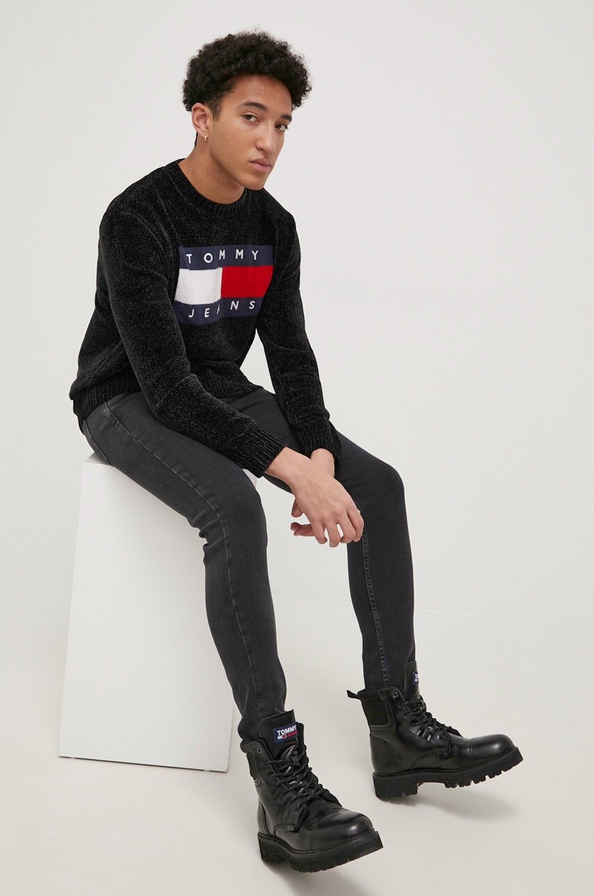 Tommy jeans pulover barbati, culoarea negru,