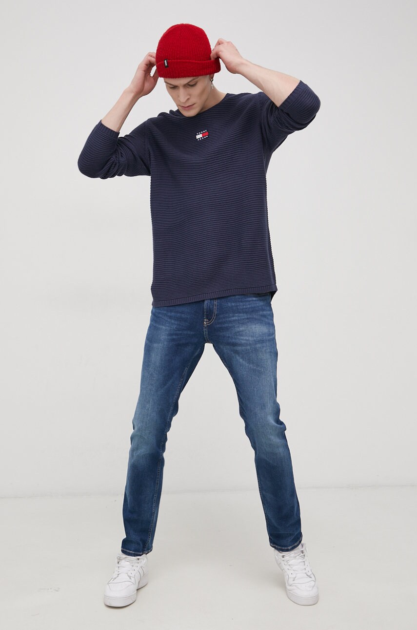 

Светр з домішкою вовни Tommy Jeans чоловічий колір синій легкий