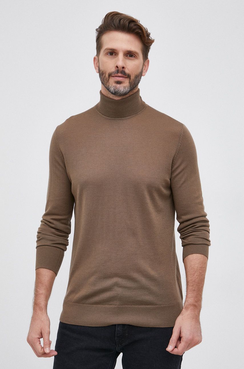 Samsoe Samsoe Sweter wełniany męski kolor brązowy z golfem