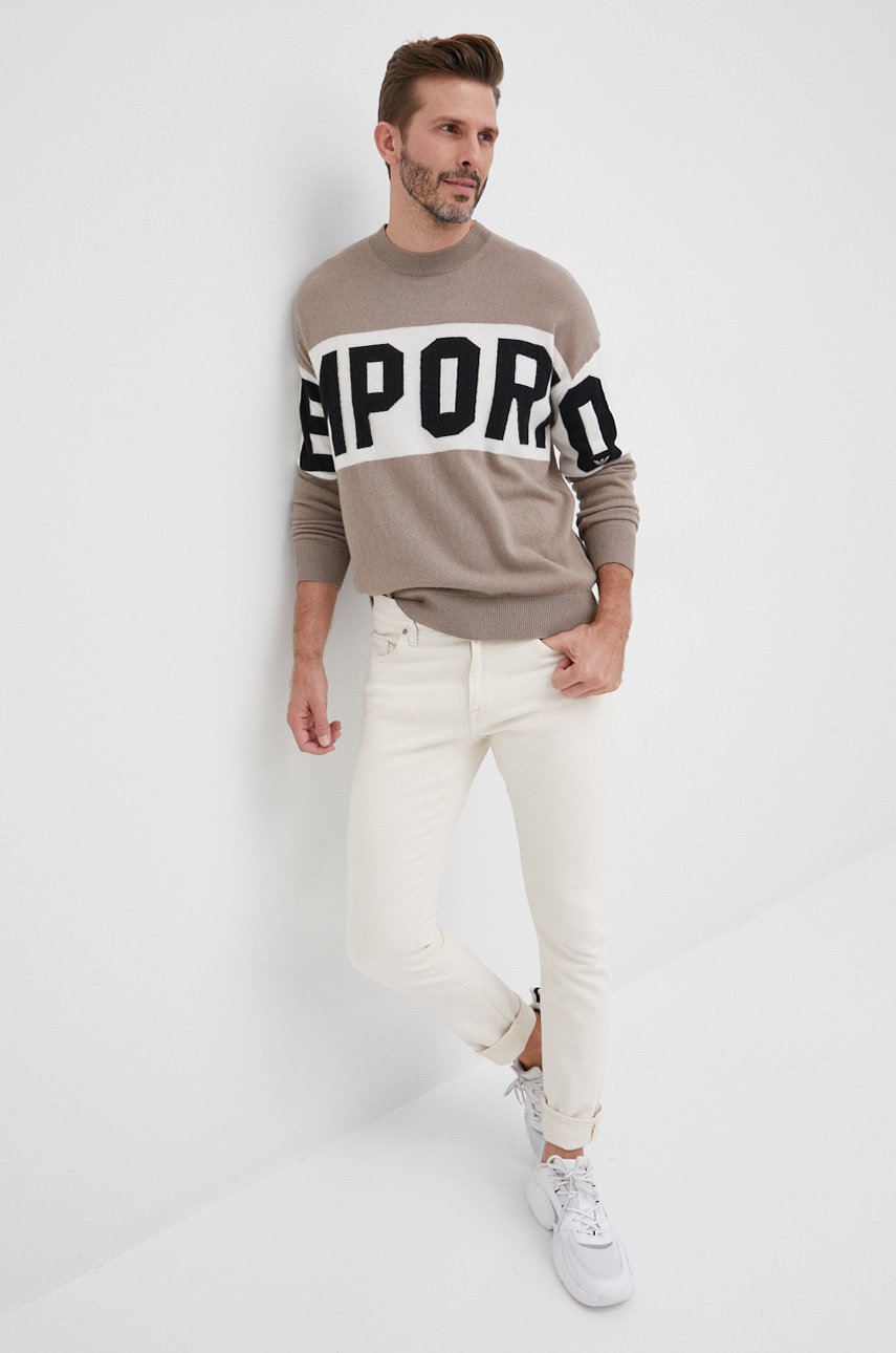

Светр з домішкою вовни Emporio Armani чоловічий колір бежевий легкий