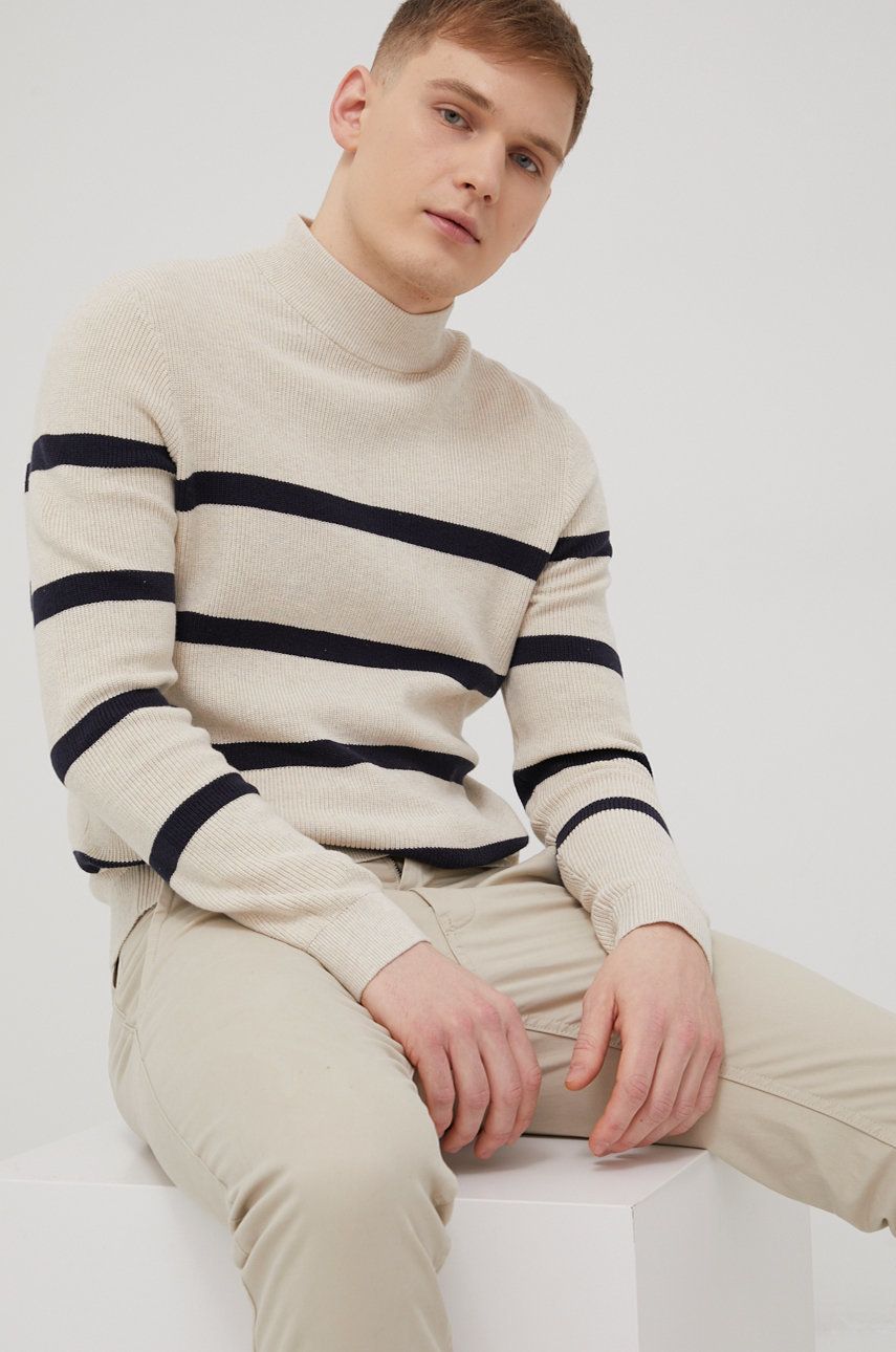 Tom Tailor sweter bawełniany męski kolor beżowy